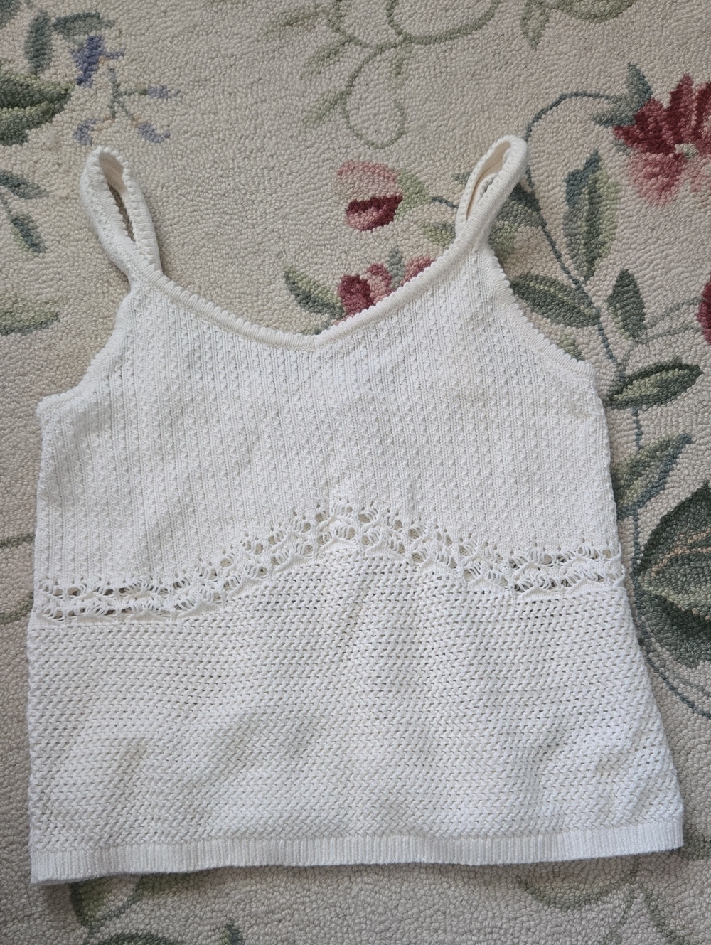 Old Navy White Knit Lace-Trim Cami Tank